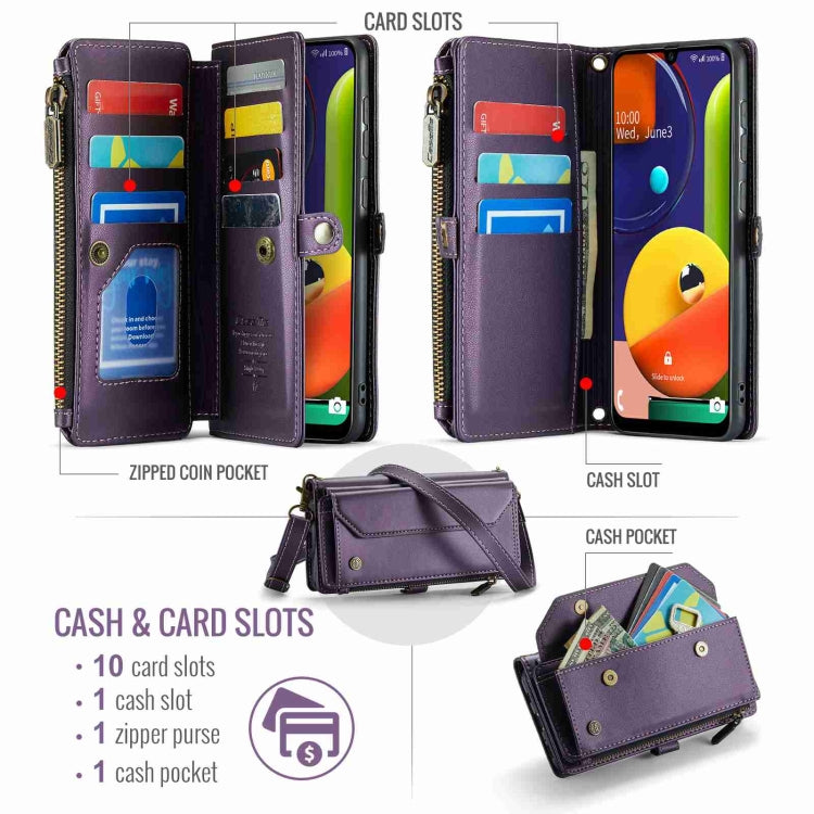 For Samsung Galaxy A30s / A50s / A50 CaseMe C36 Card Slots Zipper Wallet RFID Anti-theft Leather Phone Case(Purple) - free shipping - PMC Jewellery - Order now!