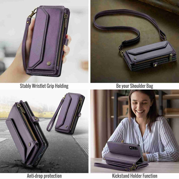 For Samsung Galaxy A30s / A50s / A50 CaseMe C36 Card Slots Zipper Wallet RFID Anti-theft Leather Phone Case(Purple)