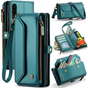 For Samsung Galaxy A30s / A50s / A50 CaseMe C36 Card Slots Zipper Wallet RFID Anti-theft Leather Phone Case(Blue-green)