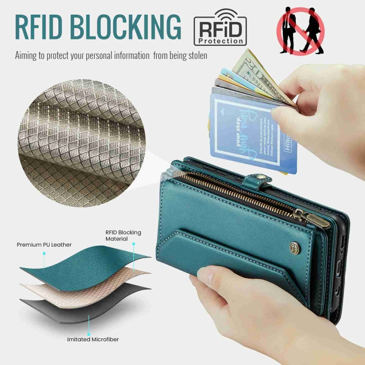 For Samsung Galaxy A30s / A50s / A50 CaseMe C36 Card Slots Zipper Wallet RFID Anti-theft Leather Phone Case(Blue-green) - free shipping - PMC Jewellery - Order now!