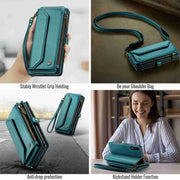 For Samsung Galaxy A30s / A50s / A50 CaseMe C36 Card Slots Zipper Wallet RFID Anti-theft Leather Phone Case(Blue-green)