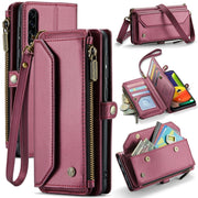 For Samsung Galaxy A30s / A50s / A50 CaseMe C36 Card Slots Zipper Wallet RFID Anti-theft Leather Phone Case(Wine Red)