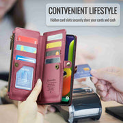 For Samsung Galaxy A30s / A50s / A50 CaseMe C36 Card Slots Zipper Wallet RFID Anti-theft Leather Phone Case(Wine Red)