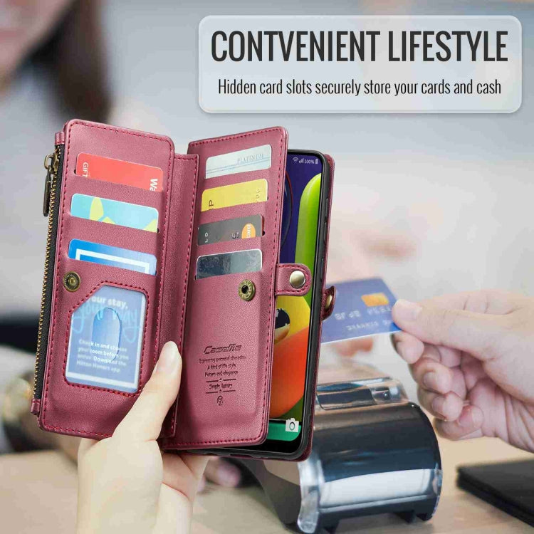 For Samsung Galaxy A30s / A50s / A50 CaseMe C36 Card Slots Zipper Wallet RFID Anti-theft Leather Phone Case(Wine Red)