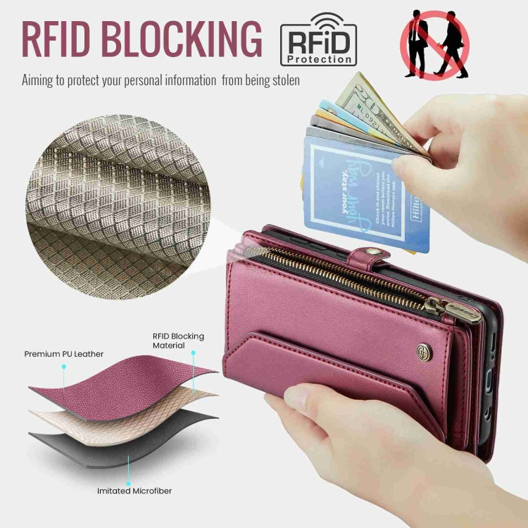 For Samsung Galaxy A30s / A50s / A50 CaseMe C36 Card Slots Zipper Wallet RFID Anti-theft Leather Phone Case(Wine Red) - free shipping - PMC Jewellery - Order now!