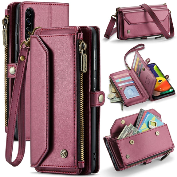For Samsung Galaxy A30s / A50s / A50 CaseMe C36 Card Slots Zipper Wallet RFID Anti-theft Leather Phone Case(Wine Red)