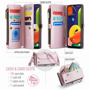 For Samsung Galaxy A30s / A50s / A50 CaseMe C36 Card Slots Zipper Wallet RFID Anti-theft Leather Phone Case(Pink)