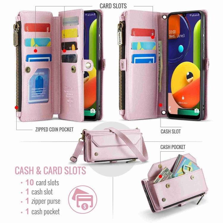 For Samsung Galaxy A30s / A50s / A50 CaseMe C36 Card Slots Zipper Wallet RFID Anti-theft Leather Phone Case(Pink)