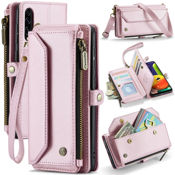 For Samsung Galaxy A30s / A50s / A50 CaseMe C36 Card Slots Zipper Wallet RFID Anti-theft Leather Phone Case(Pink)
