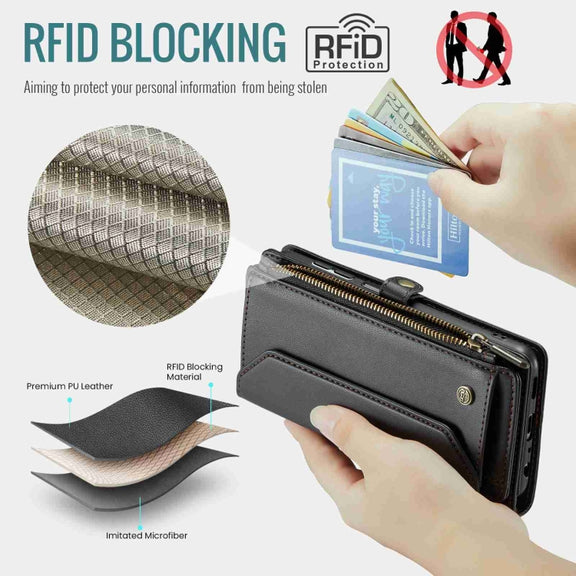 For Samsung Galaxy A32 5G CaseMe C36 Card Slots Zipper Wallet RFID Anti-theft Leather Phone Case(Black)