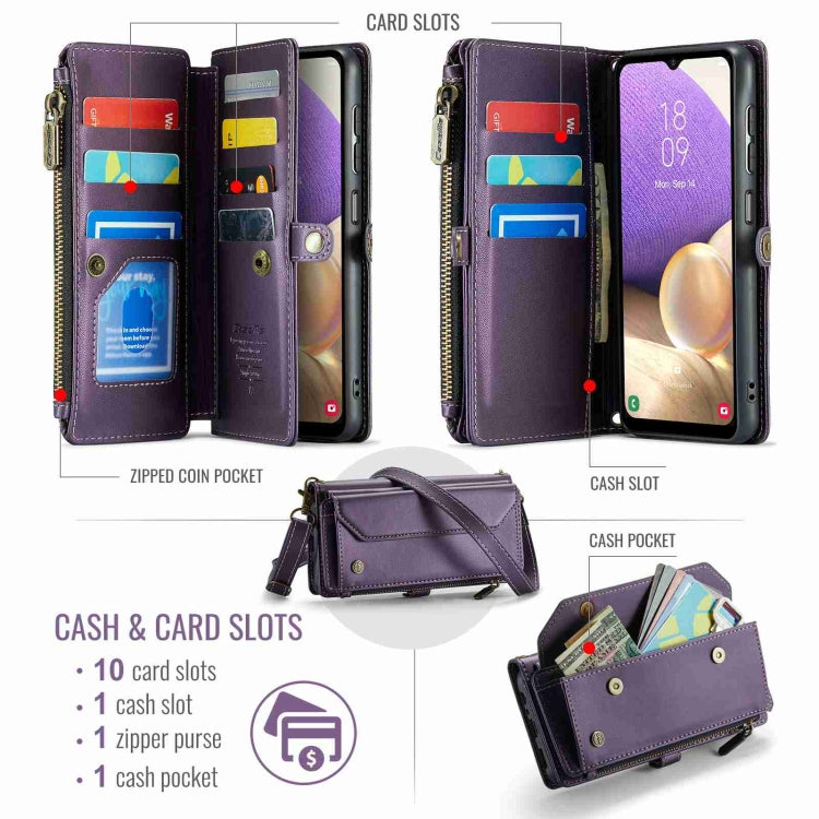 For Samsung Galaxy A32 5G CaseMe C36 Card Slots Zipper Wallet RFID Anti-theft Leather Phone Case(Purple)