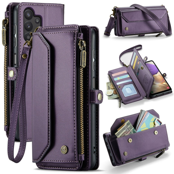 For Samsung Galaxy A32 5G CaseMe C36 Card Slots Zipper Wallet RFID Anti-theft Leather Phone Case(Purple)