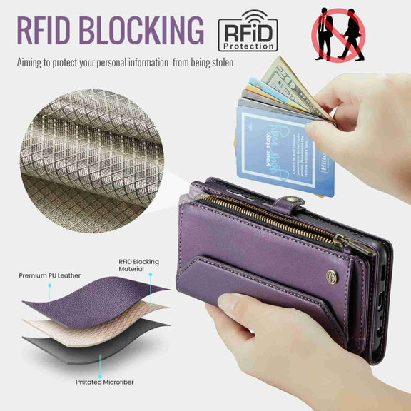 For Samsung Galaxy A32 5G CaseMe C36 Card Slots Zipper Wallet RFID Anti-theft Leather Phone Case(Purple)
