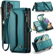 For Samsung Galaxy A32 5G CaseMe C36 Card Slots Zipper Wallet RFID Anti-theft Leather Phone Case(Blue-green)
