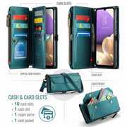 For Samsung Galaxy A32 5G CaseMe C36 Card Slots Zipper Wallet RFID Anti-theft Leather Phone Case(Blue-green)
