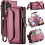 For Samsung Galaxy A32 5G CaseMe C36 Card Slots Zipper Wallet RFID Anti-theft Leather Phone Case(Wine Red)