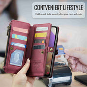For Samsung Galaxy A32 5G CaseMe C36 Card Slots Zipper Wallet RFID Anti-theft Leather Phone Case(Wine Red)