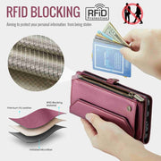 For Samsung Galaxy A32 5G CaseMe C36 Card Slots Zipper Wallet RFID Anti-theft Leather Phone Case(Wine Red)