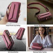For Samsung Galaxy A32 5G CaseMe C36 Card Slots Zipper Wallet RFID Anti-theft Leather Phone Case(Wine Red)