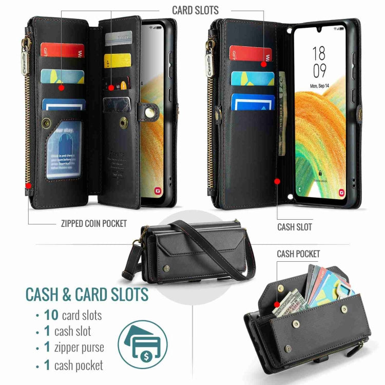 For Samsung Galaxy A33 5G CaseMe C36 Card Slots Zipper Wallet RFID Anti-theft Leather Phone Case(Black)