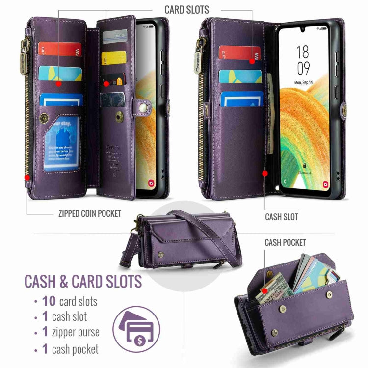 For Samsung Galaxy A33 5G CaseMe C36 Card Slots Zipper Wallet RFID Anti-theft Leather Phone Case(Purple)