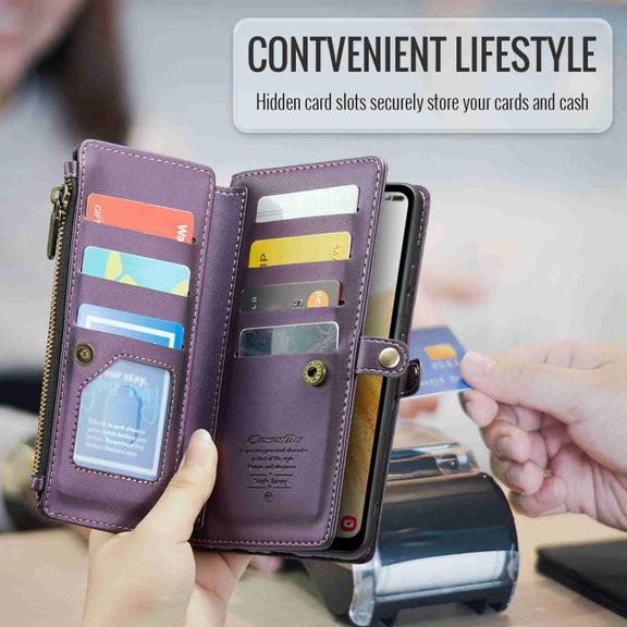 For Samsung Galaxy A33 5G CaseMe C36 Card Slots Zipper Wallet RFID Anti-theft Leather Phone Case(Purple)