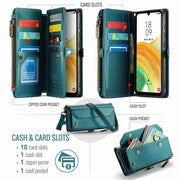 For Samsung Galaxy A33 5G CaseMe C36 Card Slots Zipper Wallet RFID Anti-theft Leather Phone Case(Blue-green)