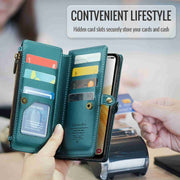 For Samsung Galaxy A33 5G CaseMe C36 Card Slots Zipper Wallet RFID Anti-theft Leather Phone Case(Blue-green)