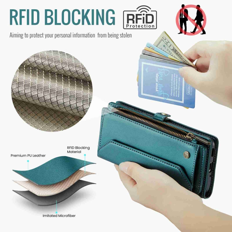 For Samsung Galaxy A33 5G CaseMe C36 Card Slots Zipper Wallet RFID Anti-theft Leather Phone Case(Blue-green)