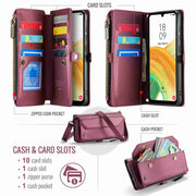 For Samsung Galaxy A33 5G CaseMe C36 Card Slots Zipper Wallet RFID Anti-theft Leather Phone Case(Wine Red)