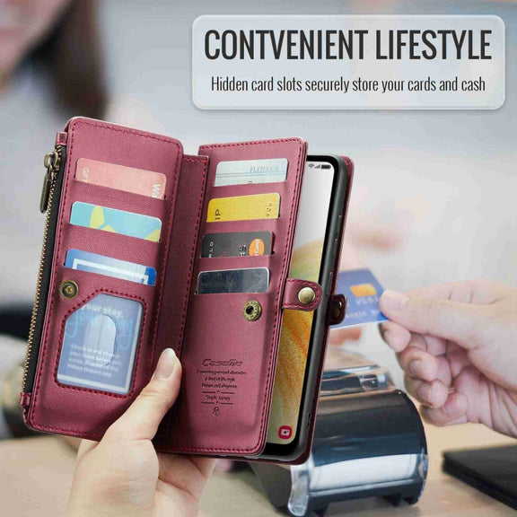 For Samsung Galaxy A33 5G CaseMe C36 Card Slots Zipper Wallet RFID Anti-theft Leather Phone Case(Wine Red)