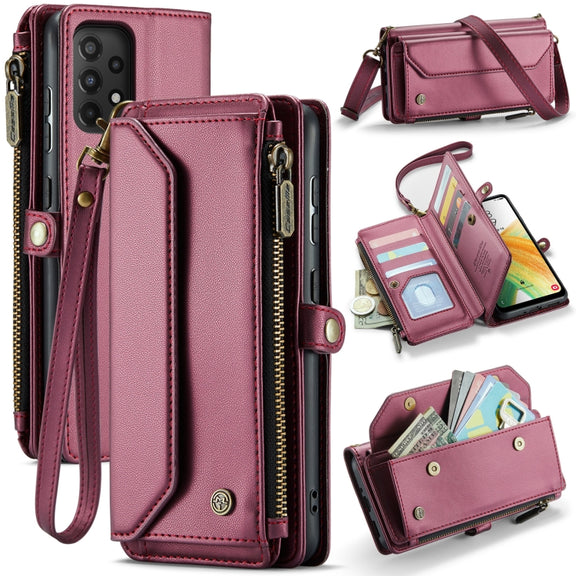 For Samsung Galaxy A33 5G CaseMe C36 Card Slots Zipper Wallet RFID Anti-theft Leather Phone Case(Wine Red)