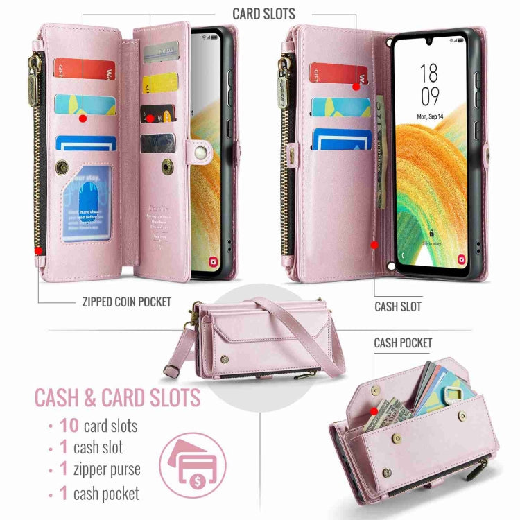 For Samsung Galaxy A33 5G CaseMe C36 Card Slots Zipper Wallet RFID Anti-theft Leather Phone Case(Pink)