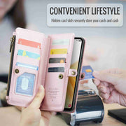 For Samsung Galaxy A33 5G CaseMe C36 Card Slots Zipper Wallet RFID Anti-theft Leather Phone Case(Pink)
