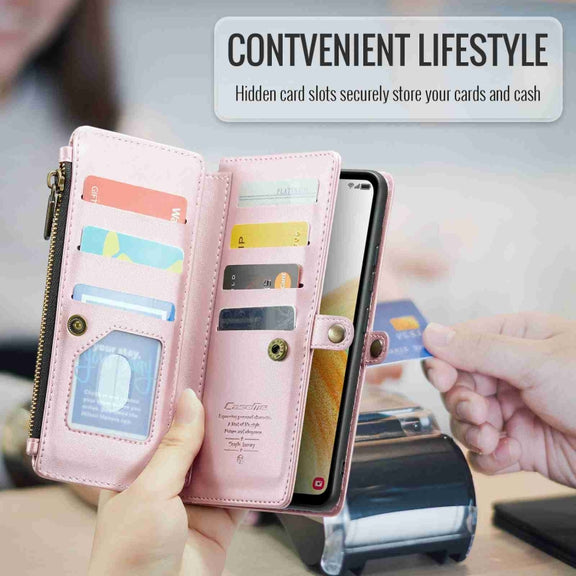 For Samsung Galaxy A33 5G CaseMe C36 Card Slots Zipper Wallet RFID Anti-theft Leather Phone Case(Pink)