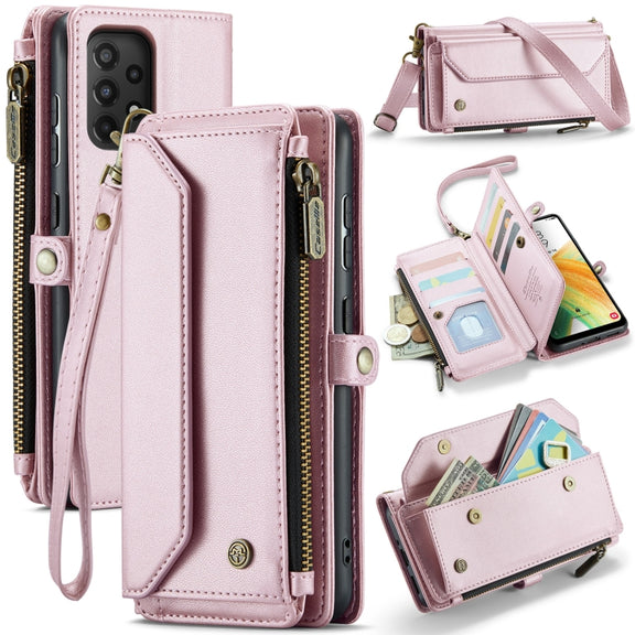 For Samsung Galaxy A33 5G CaseMe C36 Card Slots Zipper Wallet RFID Anti-theft Leather Phone Case(Pink)