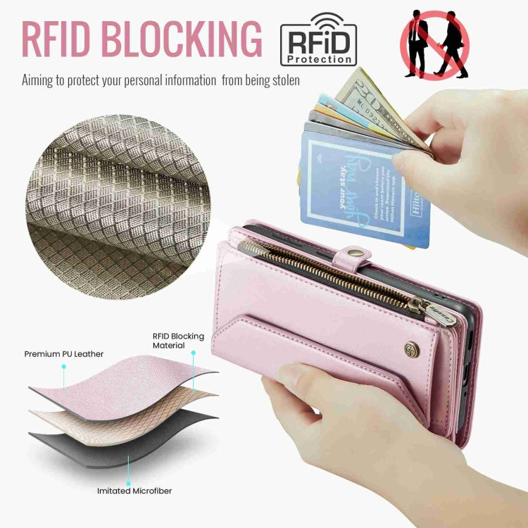 For Samsung Galaxy A33 5G CaseMe C36 Card Slots Zipper Wallet RFID Anti-theft Leather Phone Case(Pink)