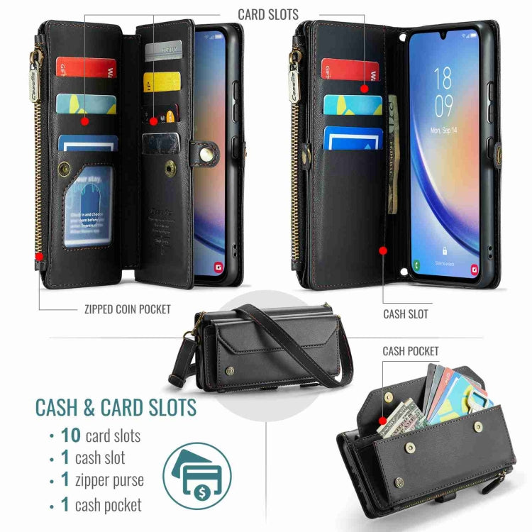 For Samsung Galaxy A34 5G CaseMe C36 Card Slots Zipper Wallet RFID Anti-theft Leather Phone Case(Black)