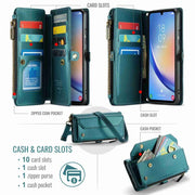 For Samsung Galaxy A34 5G CaseMe C36 Card Slots Zipper Wallet RFID Anti-theft Leather Phone Case(Blue-green)