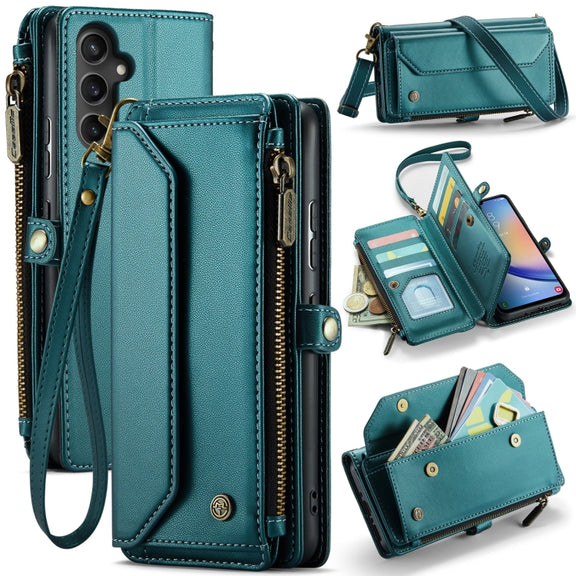 For Samsung Galaxy A34 5G CaseMe C36 Card Slots Zipper Wallet RFID Anti-theft Leather Phone Case(Blue-green)