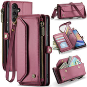 For Samsung Galaxy A34 5G CaseMe C36 Card Slots Zipper Wallet RFID Anti-theft Leather Phone Case(Wine Red)