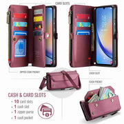 For Samsung Galaxy A34 5G CaseMe C36 Card Slots Zipper Wallet RFID Anti-theft Leather Phone Case(Wine Red)
