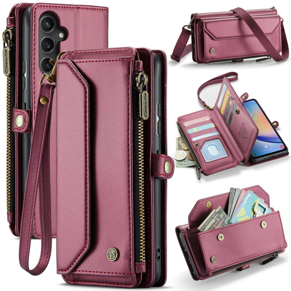 For Samsung Galaxy A34 5G CaseMe C36 Card Slots Zipper Wallet RFID Anti-theft Leather Phone Case(Wine Red)
