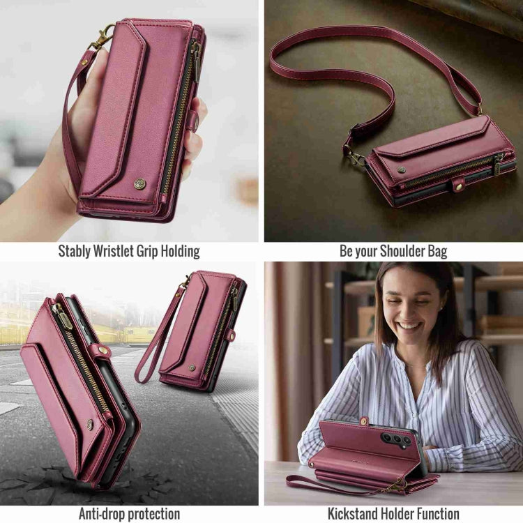 For Samsung Galaxy A34 5G CaseMe C36 Card Slots Zipper Wallet RFID Anti-theft Leather Phone Case(Wine Red)