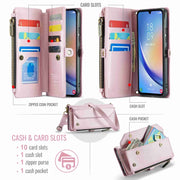 For Samsung Galaxy A34 5G CaseMe C36 Card Slots Zipper Wallet RFID Anti-theft Leather Phone Case(Pink)