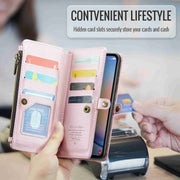 For Samsung Galaxy A34 5G CaseMe C36 Card Slots Zipper Wallet RFID Anti-theft Leather Phone Case(Pink)