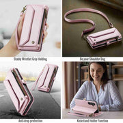For Samsung Galaxy A34 5G CaseMe C36 Card Slots Zipper Wallet RFID Anti-theft Leather Phone Case(Pink)