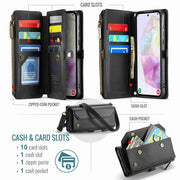 For Samsung Galaxy A35 5G CaseMe C36 Card Slots Zipper Wallet RFID Anti-theft Leather Phone Case(Black)
