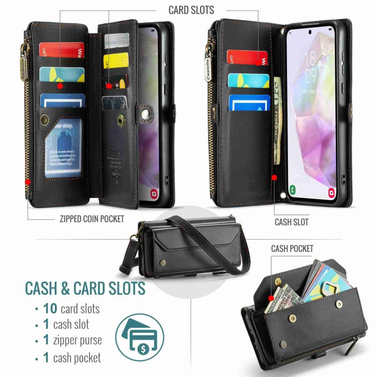 For Samsung Galaxy A35 5G CaseMe C36 Card Slots Zipper Wallet RFID Anti-theft Leather Phone Case(Black)