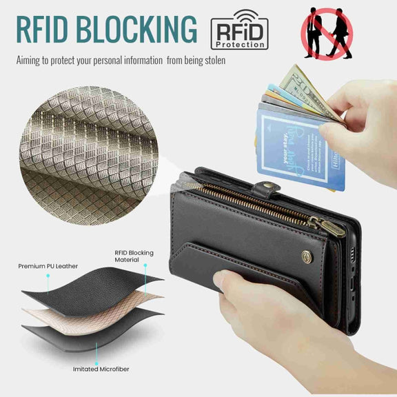 For Samsung Galaxy A35 5G CaseMe C36 Card Slots Zipper Wallet RFID Anti-theft Leather Phone Case(Black)